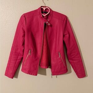 Baccini Bright Pink Faux Leather Moto Jacket